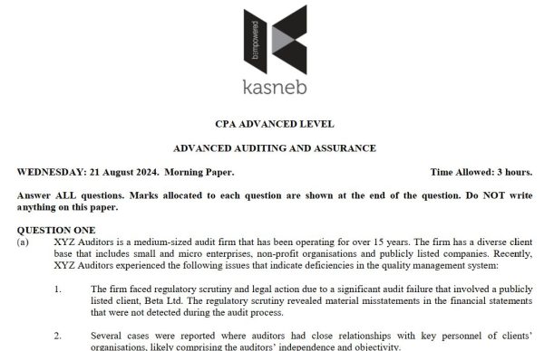 August 2024 Advanced Auditing and Assurance Answers