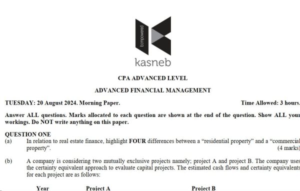 August 2024 Advanced Financial Management Answers