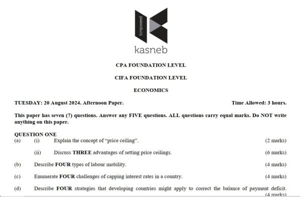 Download August 2024 Economics Past Paper answers in Pdf form