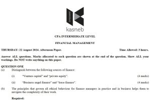 August 2024 Financial Management Past Paper answers