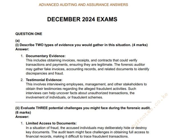 December 2024 Advanced Auditing and Assurance Past papers with answers