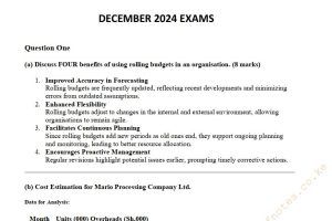December 2024 Advanced Management Accounting Answers