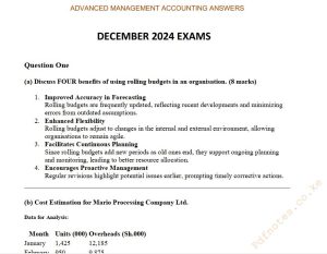 December 2024 Advanced Management Accounting Answers