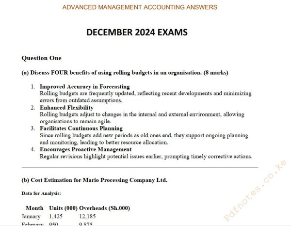 December 2024 Advanced Management Accounting Answers