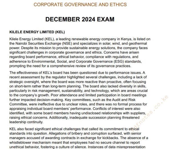 December 2024 Corporate Governance and Ethics Past Paper Answers