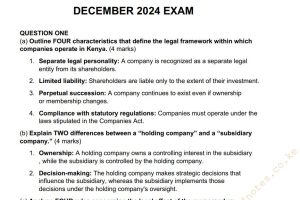 December 2024 Company Law Past Paper Answers