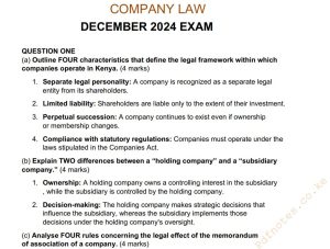 December 2024 Company Law Past Paper Answers