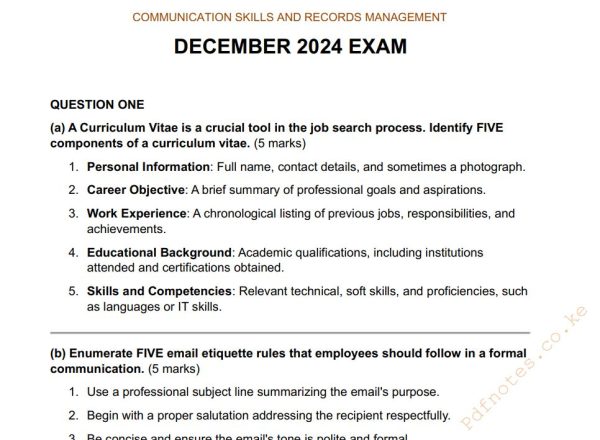 December 2024 Communication Skills and Records Management Past Paper Answers