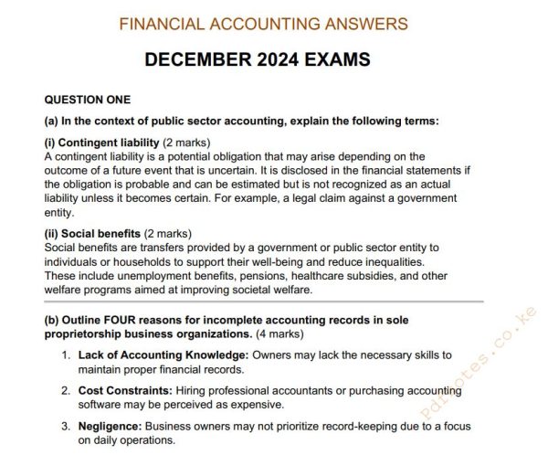 December 2024 Financial Accounting Past Paper answers