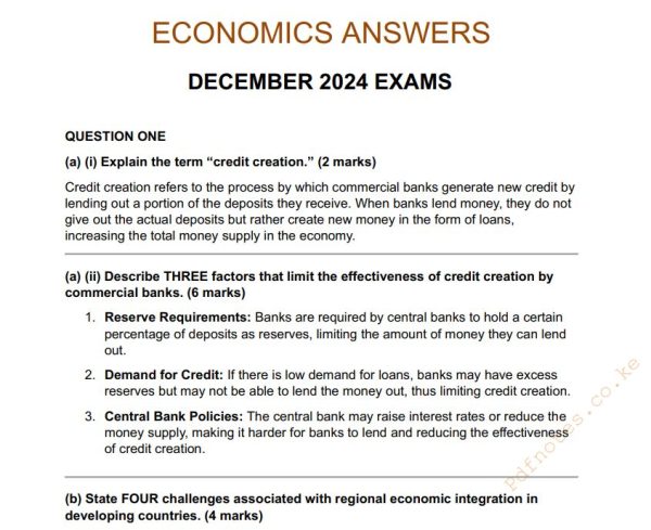 December 2024 Economics Past Paper answers