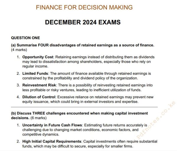 December 2024 Finance for Decision Making Past Paper Answers