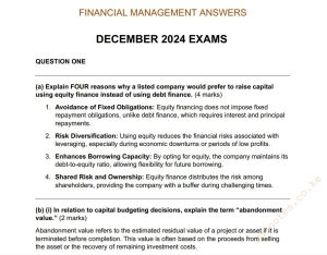 December 2024 Financial Management Past Paper answers (Copy)