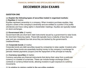 December 2024 Financial Markets and Specialised Institutions Past Paper Answers