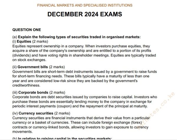 December 2024 Financial Markets and Specialised Institutions Past Paper Answers