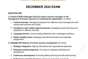 December 2024 Human Resources Management Past Paper Answers