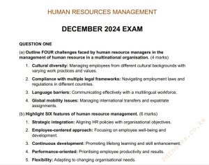 December 2024 Human Resources Management Past Paper Answers