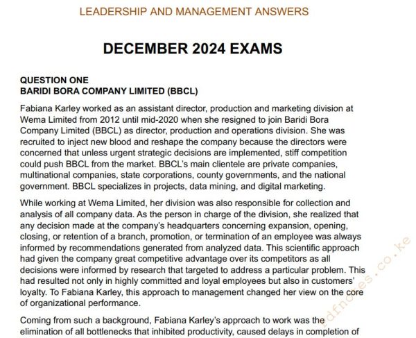 December 2024 Leadership and Management Past Papers with Answers