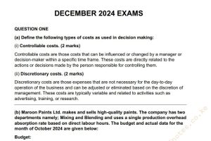 December 2024 Management Accounting Past Paper answers