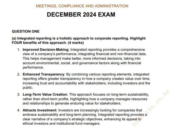 December 2024 Meetings, Compliance and Administration Past Paper Answers