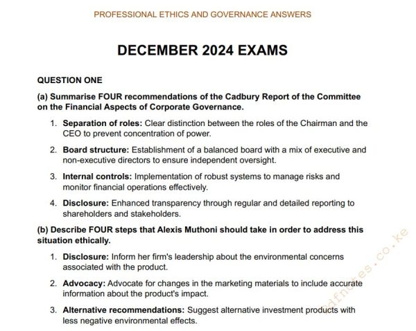 December 2024 Professional Ethics and Governance Past Papers with Answers CIFA