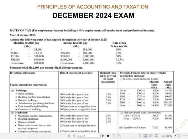 December 2024 Principles of Accounting and Taxation Past Paper Answers