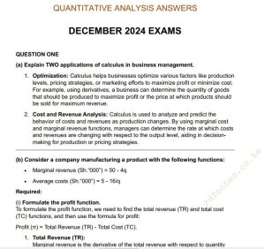 December 2024 Quantitative Analysis (QA) Past Paper answers