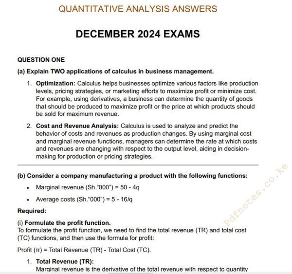 December 2024 Quantitative Analysis (QA) Past Paper answers