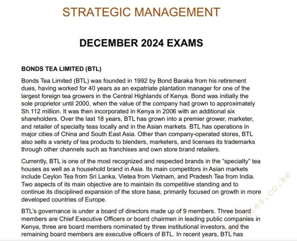 December 2024 Strategic Management Past Paper Answers