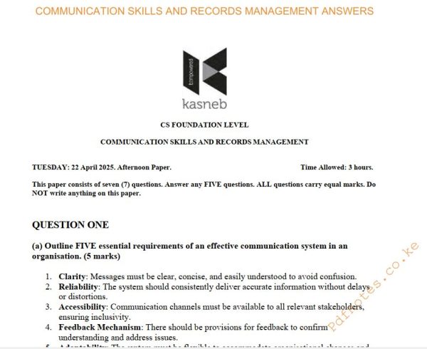 April 2025 Communication Skills and Records Management Past Paper Answers