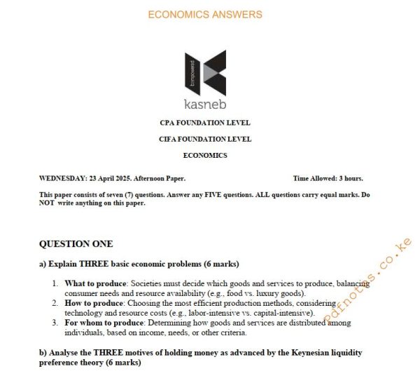 April 2025 Economics Past Paper answers