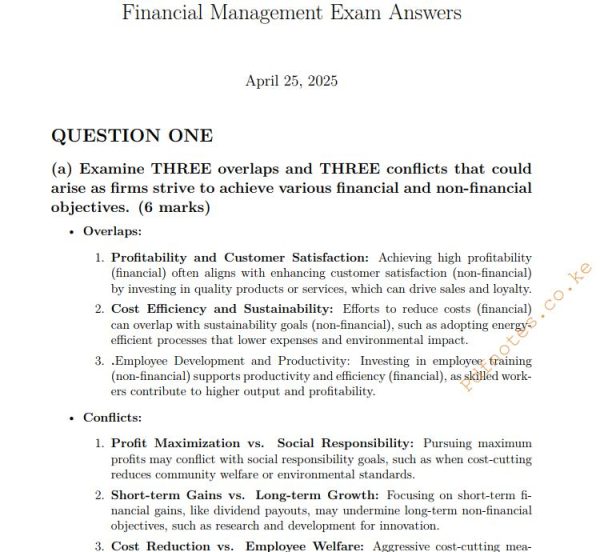 April 2025 Financial Management Past Paper answers