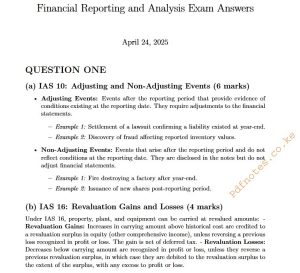 April 202 Financial Reporting and Analysis Past Paper answers