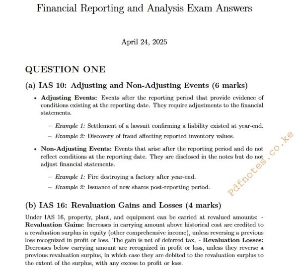 April 202 Financial Reporting and Analysis Past Paper answers