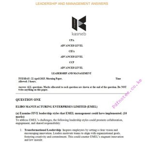 April 2025 Leadership and Management Past Papers with Answers