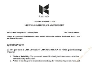 April 2025 Meetings, Compliance and Administration Past Paper Answers