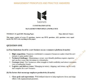 April 2025 Management Principles and Practice Past Paper Answers
