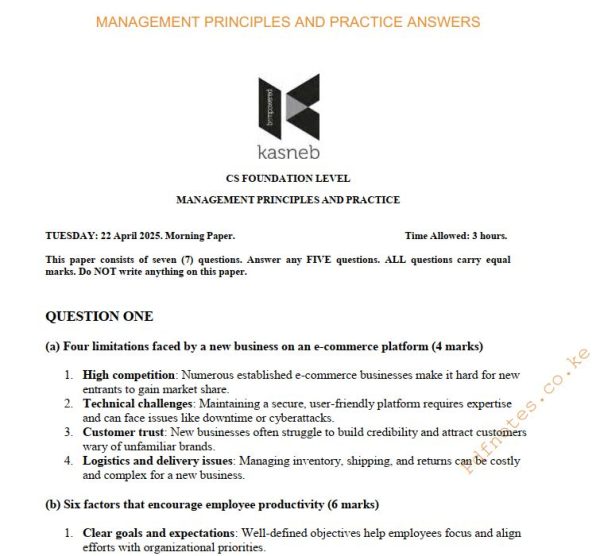 April 2025 Management Principles and Practice Past Paper Answers