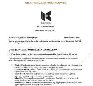 April 2025 Strategic Management Past Paper Answers