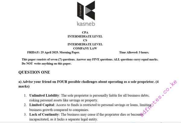 Company Law April 2025 Answers