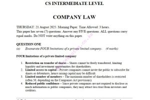 Company Law August 2025 Past Paper Answers