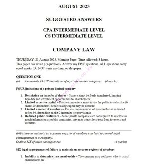 Company Law August 2025 Past Paper Answers