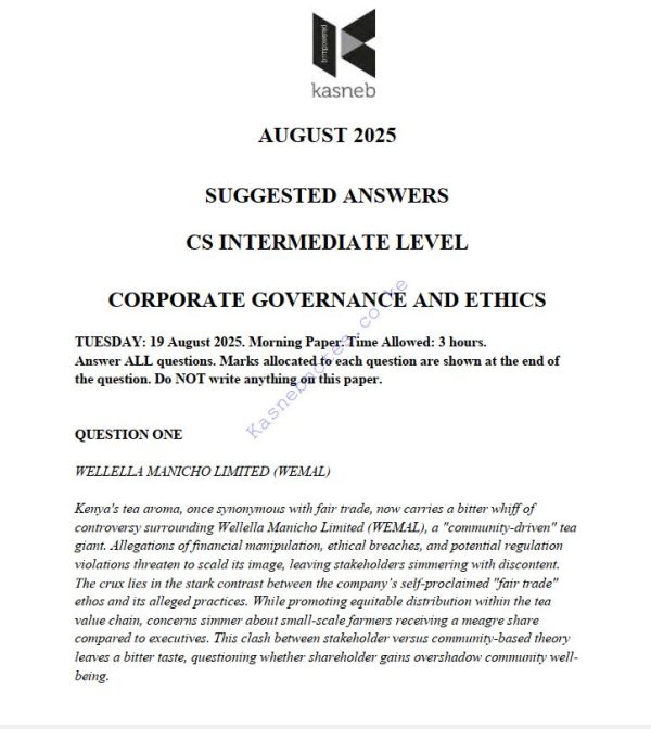 Corporate governance and ethics August 2025 Answers