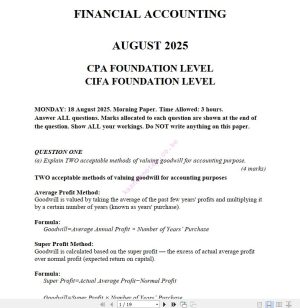 August 2025 CPA CIFA Financial Accounting Past Paper answers
