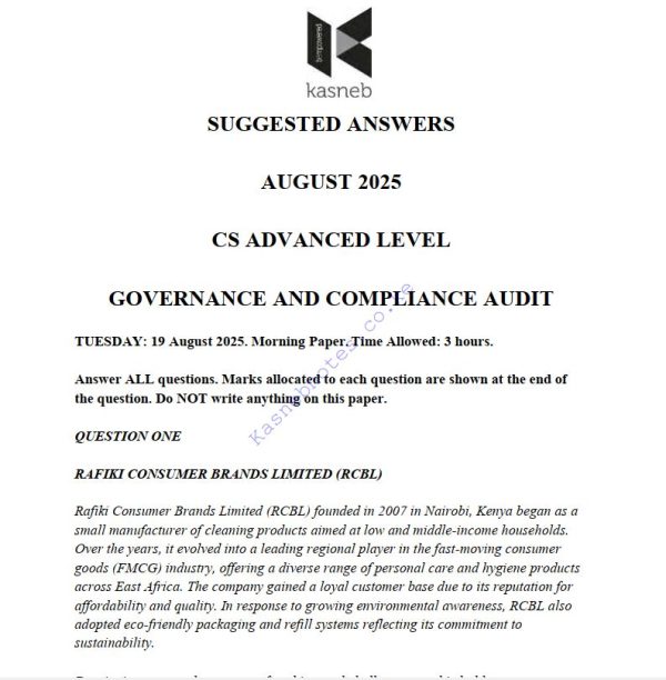 August 2025 Governance and Compliance Audit Past Paper Answers