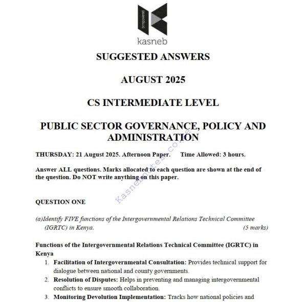 PUBLIC SECTOR GOVERNANCE AND ADMINISTRARTION August 2025 Answers