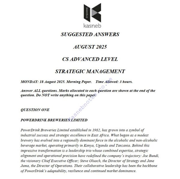 August 2025 Strategic Management Past Paper Answers