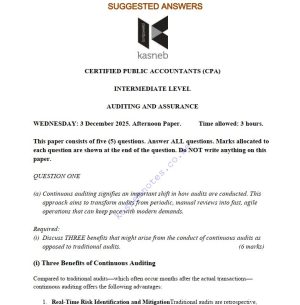 DECEMBER 2025 CPA Auditing and Assurance Past Paper answers
