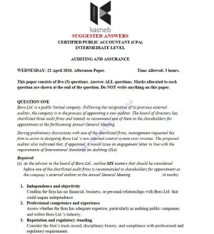 Auditing and Assurance April 2026 Answers