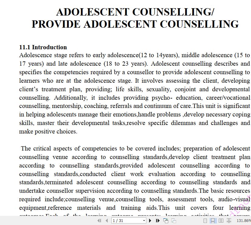 Adolescent counselling