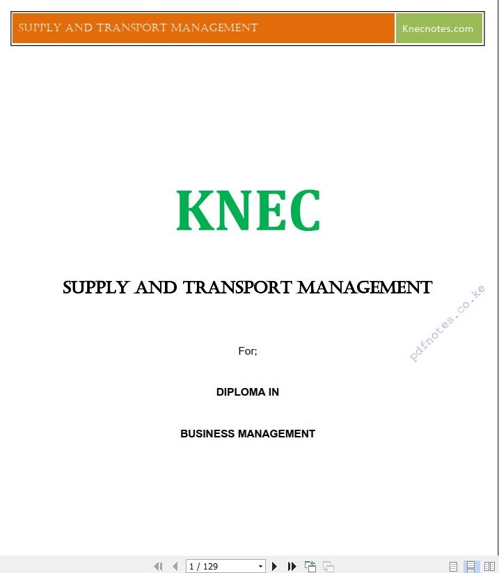 KNEC Supply and Transport Management notes